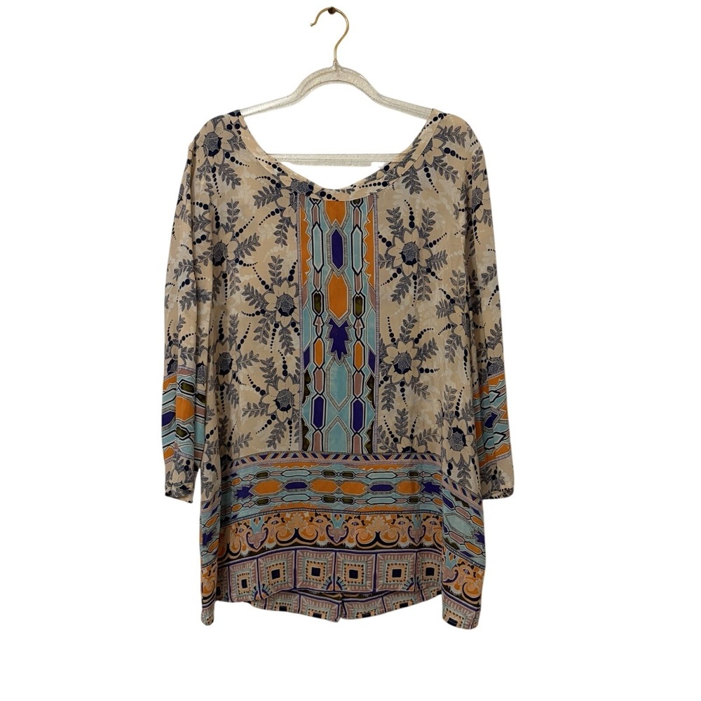 Maeve 100% Silk Boho Top Womens 14 Eclectic Quiet Luxury European Summer